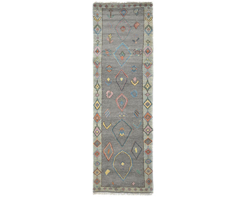 13 Feet Moroccan Gray Hand Woven Wool Runner Rug